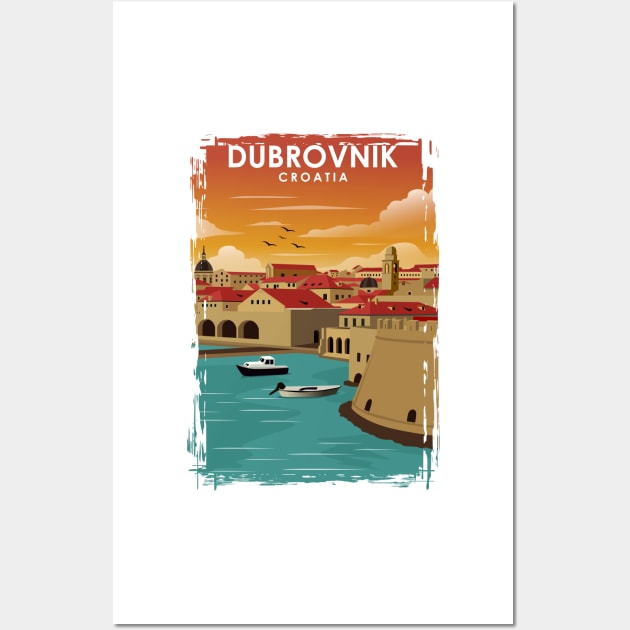 Dubrovnik Croatia Vintage Minimal Travel Poster Wall Art by jornvanhezik